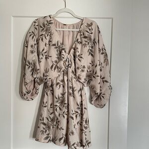 Free People Beige and Brown Floral Mini Dress